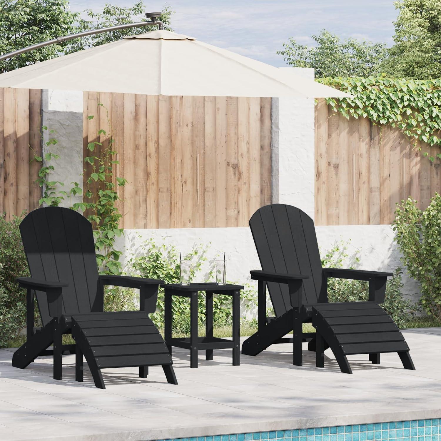 2 schwarze Adirondack-Stühle aus HDPE mit Fußrasten, Möbel, Gartenmöbel, Gartensitzmöbel, Gartenstühle, 42.96KG