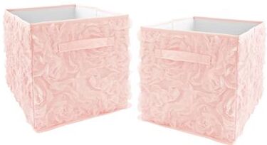 Sweet Jojo Designs Pink Floral Rose Foldable Fabric Storage Bins - Solid Light Blush Flower Luxurious Elegant Princess Vintage Boho Shabby Chic
