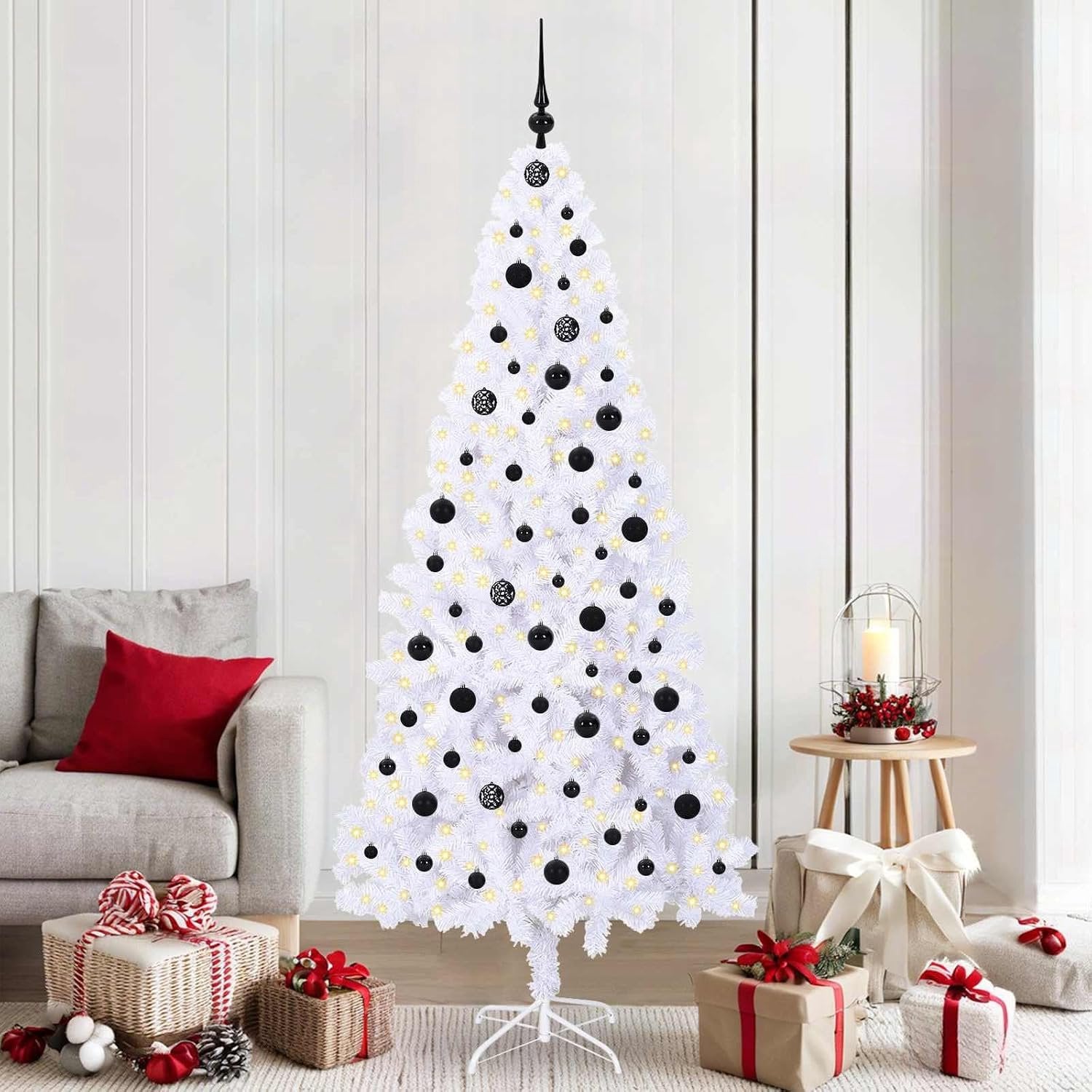 Witte PVC Kunstkerstboom met LED-verlichting, 210 cm