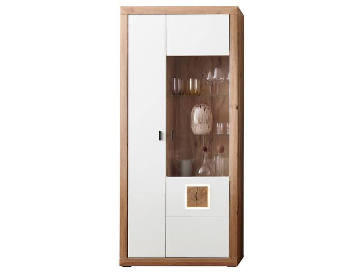 Stylife Vitrine Borkum, Weiß, Eiche Artisan, Kunststoff, 10 Fächer, 92.9x206.3x37.3 cm, Beimöbel erhältlich, stehend, Wohnzimmer, Wohnwände, Vitrinenschränke