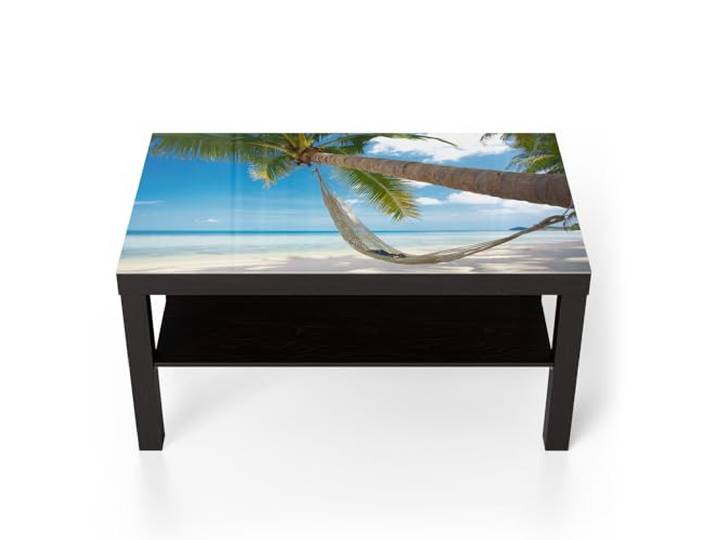 DEQORI Glastisch schwarz groß 90x50 cm Motiv Tropische Auszeit ausgefallener Beistelltisch aus Glas Hochglanz Couchtisch fürs Wohnzimmer moderner Couch Tisch mit Design