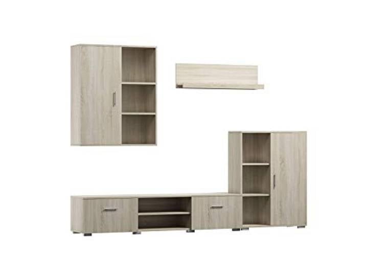 Per la vita Wohnwand Ikar, Schrankwand Wohnzimmer Modern, Wohnzimmerschrank mit Hängeschrank, Fernsehtisch, Sideboard und Wandregal, Wohnzimmer Komplett Möbel - Sonoma