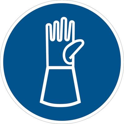 Gebotsschild, Handschuhe mit Pulsschutz benutzen - praxisbewährt - 100 mm Folie selbstklebend