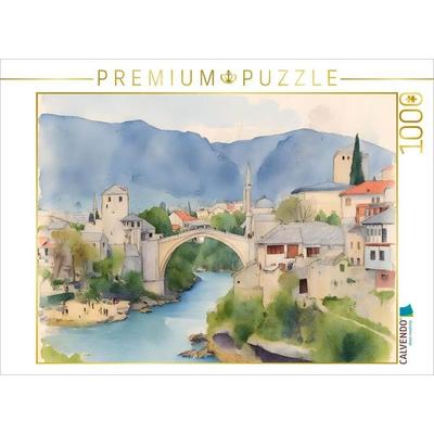 CALVENDO Puzzle Brücke und Altstadt Mostar in Bosnien-Herzogowina | 1000 Teile Lege-Größe 64x48cm Foto-Puzzle für glückliche Stunden