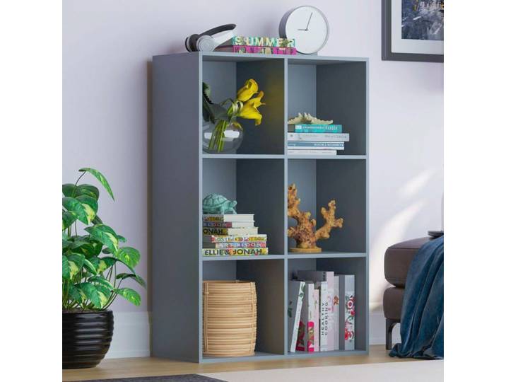 Bibliothèque Durham à 6 cubes grise – Étagère de rangement moderne pour bureau ou salon