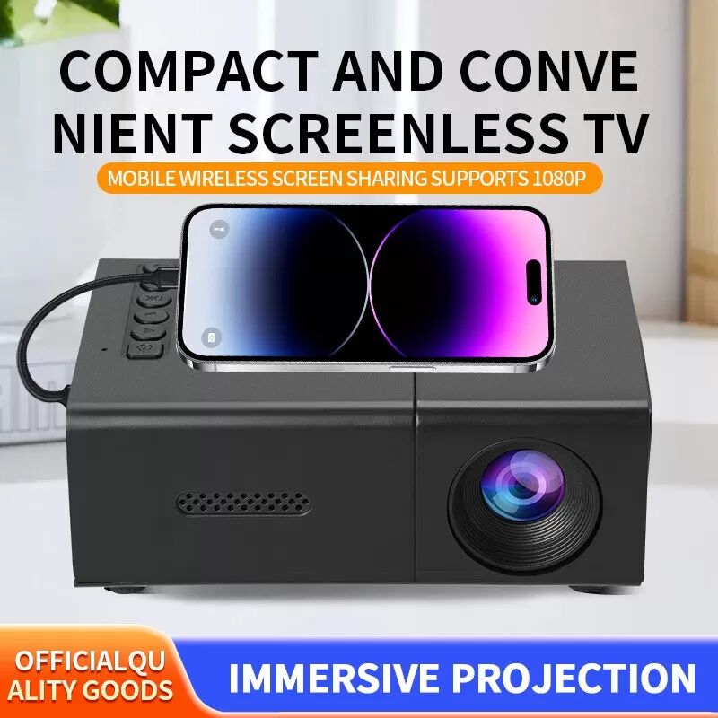 INF Mini 3D Projektor kompatibel mit Haiqi D3101 Chipset – Tragbares Heimkino, 1080P Decoding, HDMIx1, integrierter Schwarz