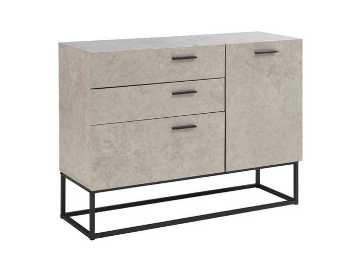 Buffet bas - HELLOSHOP26 - 75x100x35 cm - Noir - Effet béton clair - 3 tiroirs