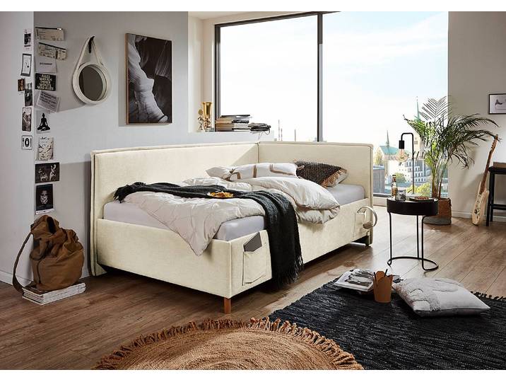 Meise Möbel Fun Polsterliege, Rückenteil, massiver Holzfuß, eichefarbig, klassisch, modern, beige