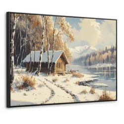 LEINWAND Bilder mit Rahmen - Winter - Schnee - Zuhause - Natur - 70x50