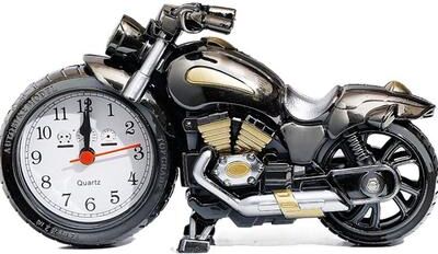 ModernMart Modern Motorcycle Desk Clock With Alarm Vintage Bike Decor Quartz Motorcycle Alarm Clock black Gold