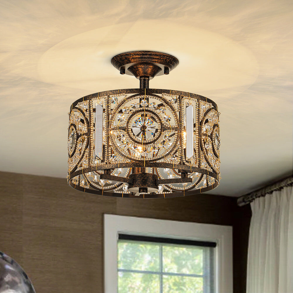 Mercer41 Round Glass Dimmable LED Semi Flush Mount Ceiling Light Bronze 16cm H X 30cm W X 30cm D