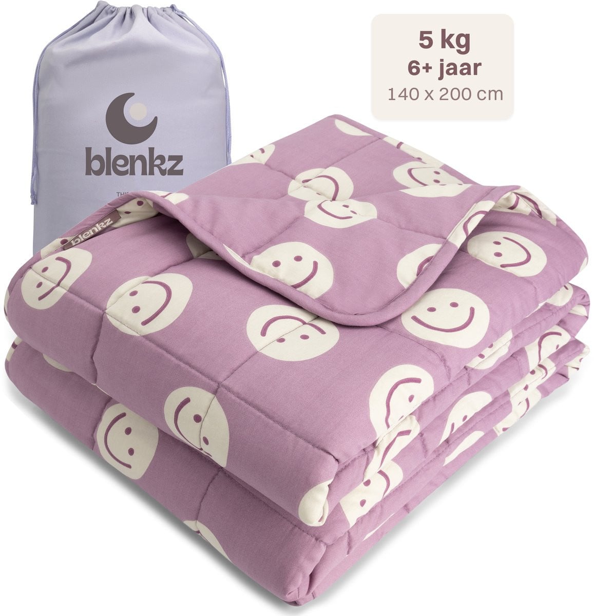 BLENKZ Verzwaringsdeken Kind 5kg Smile Plum 140 x 200 cm