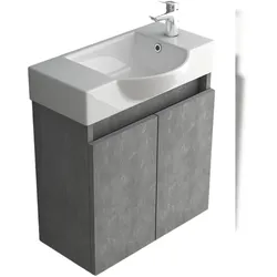 Alpenberger Waschtisch mit Unterschrank | Waschbecken mit Waschbeckenunterschrank Grau | Gäste WC Möbel | Aufsatzwaschbecken Waschtischunterschrank