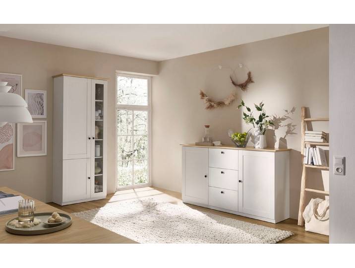 OTTO home Wohnwand Brest, Anbauwand im Landhausstil, Komplettset, Wohnzimmer-Set, (Set, 2-St), enthält Vitrine + Sideboard