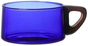 Uplift Essentials Glass American Latte Coffee Cup With Wooden Tray blue
