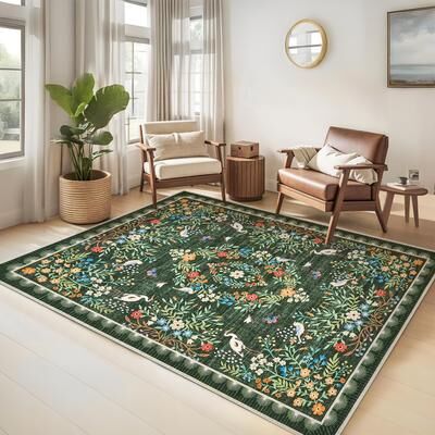 Garvee Vintage Botanical Bird Floral Area Rug
