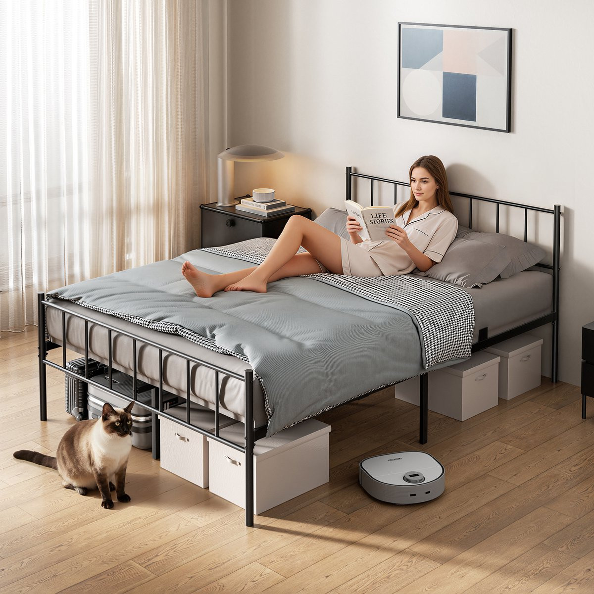 KUTAS Metalen Bedframe voor volwassenen, 160 x 200 cm