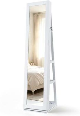 Costway 360° Swivel Jewelry Cabinet with Full-Length Mirror for Bedroom-White