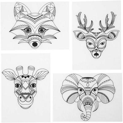 Creativ Company Plastikschrumpfplatten mit Motiven, Wilde Tiere, Blatt 10,5x14,5 cm, Dicke 0,3 mm, Matt transparent, 4 Blatt