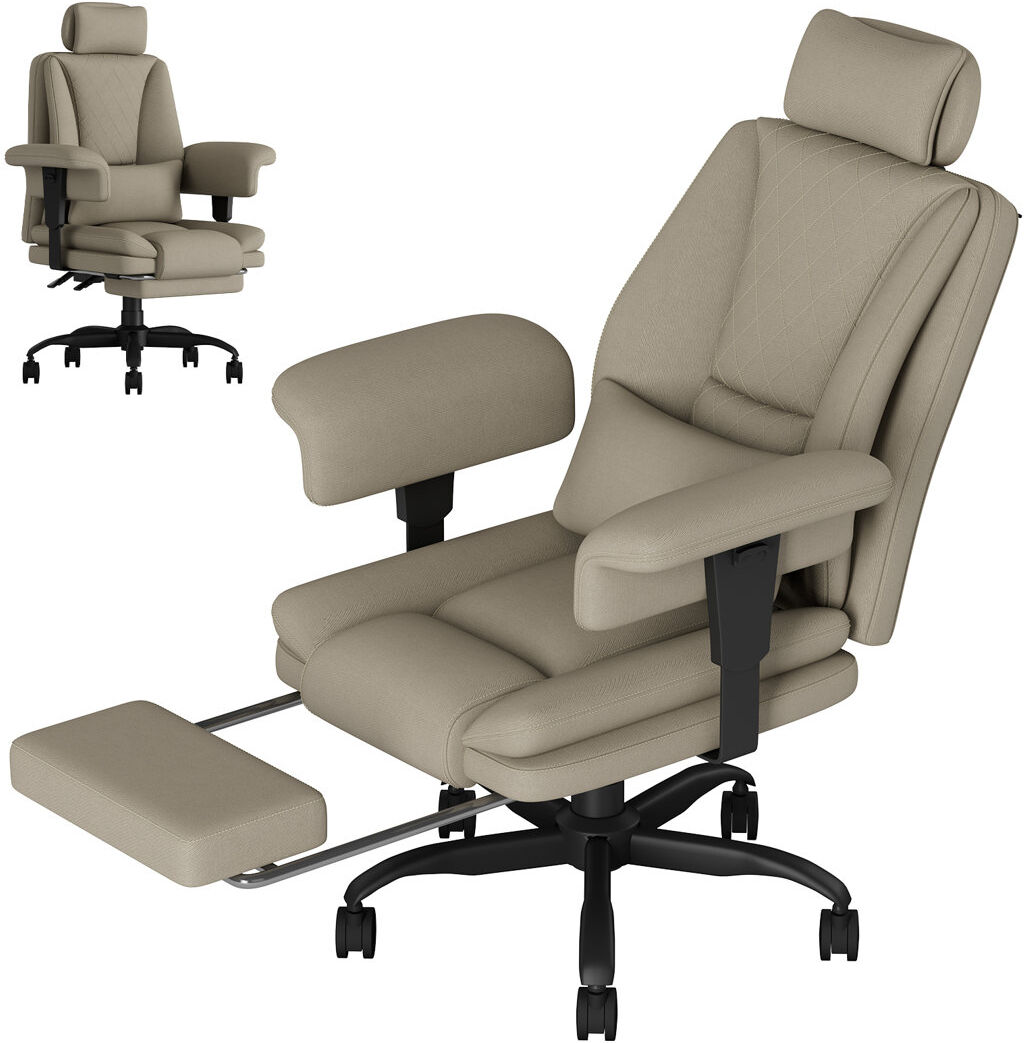 Brayden Studio Heavy Duty Office Chair 200KG, Big and Tall Desk Chair, Executive Ergonomic Office Chair with Footrest & Lumbar Support, High Back Computer Gaming Cha Grey 130cm H X 67cm W X 67cm D