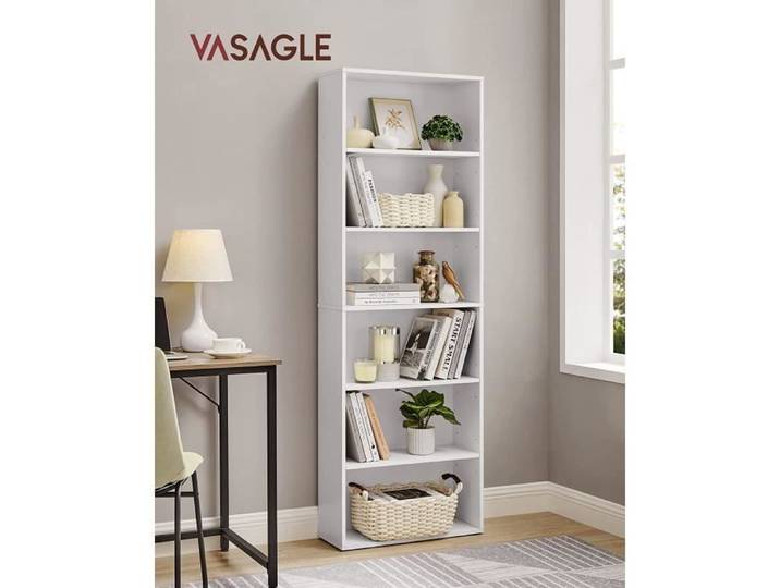 VASAGLE Bibliothèque Étagère sur 6 Niveaux Meuble de Rangement Ouvert Étagère 24 x 60 x 178 5 cm Salle à Manger Blanc Nuage