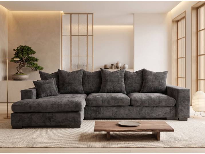 Designer Ecksofa Selena mit Schlaffunktion in Strukturstoff - Orange - Strukturstoff - Links - Luxusbetten24