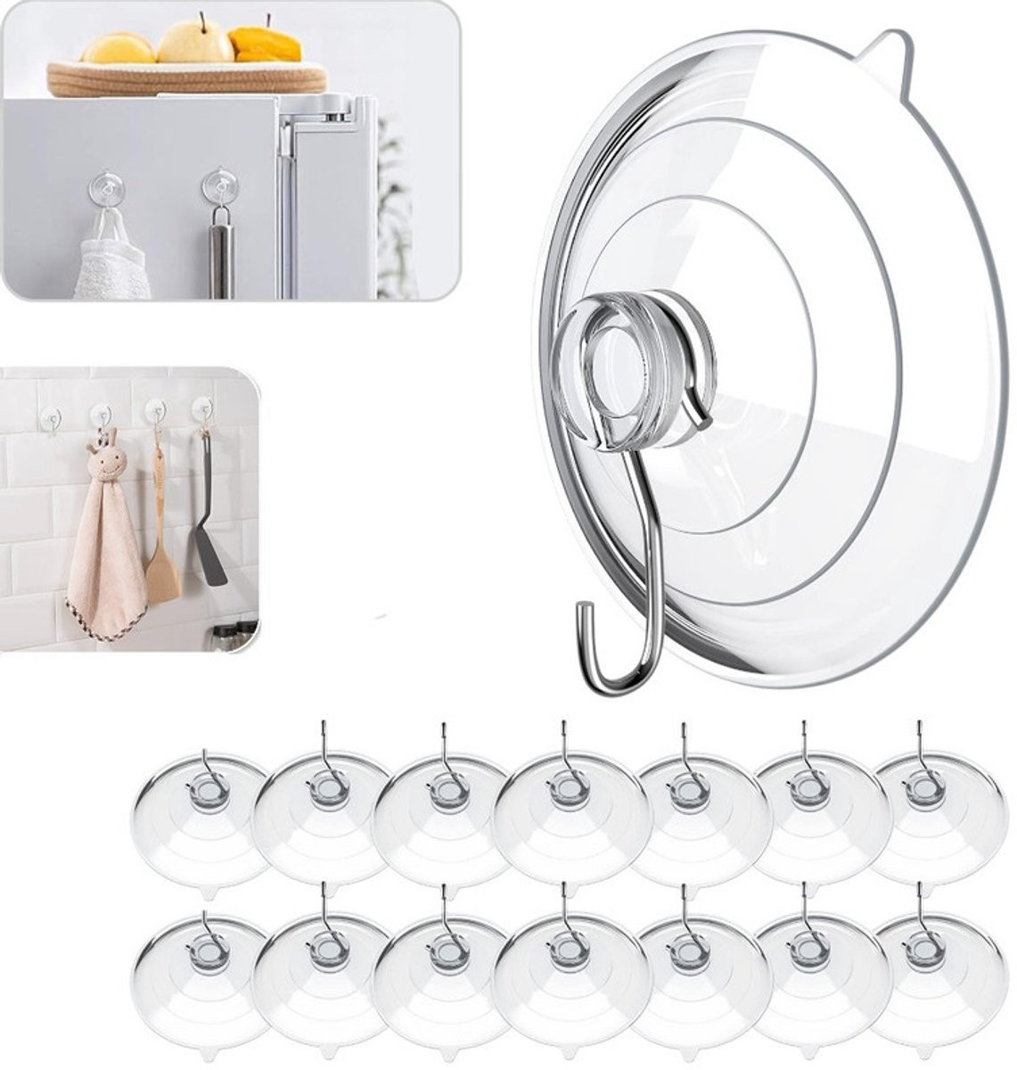 Set van 16 herbruikbare zuignaphaken van 6 cm voor badkamer, keuken, glas en tegels