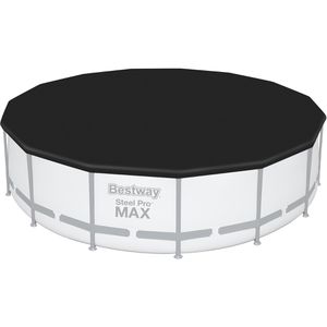 Bestway Poolabdeckung 58038, aus PVC, schwarz, mit Spannseil, für Pools bis Ø 457 cm, UV-beständig, Planenmaß Ø 470 cm
