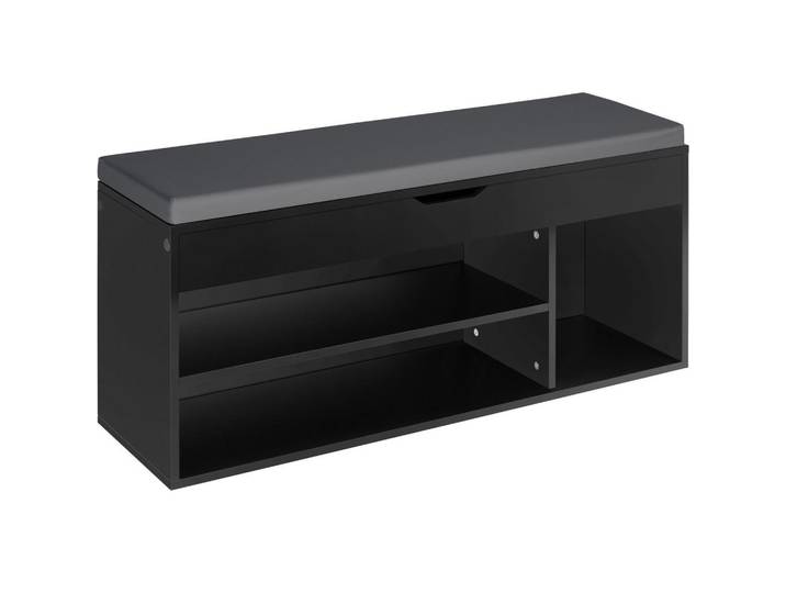 tectake Schuhbank Natalya, 104 x 30 x 49 cm, schwarz, Schwarz, Holz, Rechteckig, 104x49x30 cm, Garderobe, Garderobenbänke, Schuhbänke