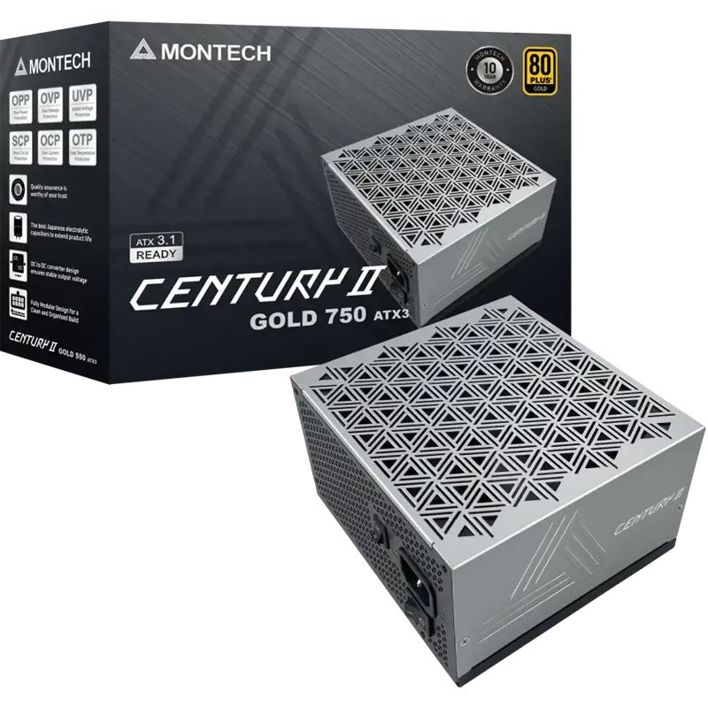 750 Watt Montech CENTURY II 750 silber, 1x 12-Pin High Power GPU, 4x PCIe, Kabelmanagement
