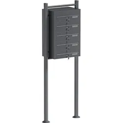 Wiltec, Briefkasten Zubehör, 5er Briefkastenanlage Anthrazit 270x513x1500mm Standbriefkasten Post