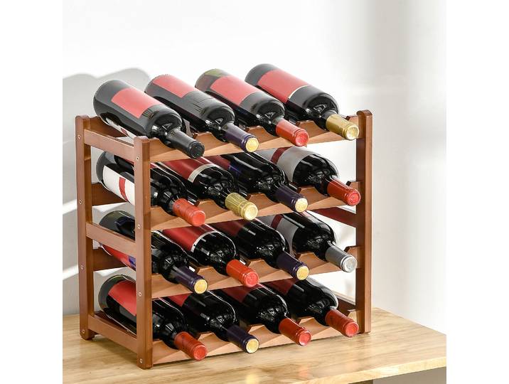 HOMCOM Porte-Bouteilles Bois 4 Niveaux Marron