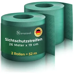 Novatool Premium PP 52m Rollen Nachhaltige Sichtschutzstreifen für Doppelstabmattenzaun Grün für 20 Reihen Stabmattenzaun Sichtschutzstreifen extra stabil UV-Beständigkeit Sichtschutz Garten