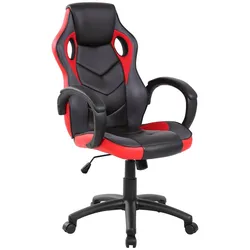 Dmora Gaming-Stühl Caloundra, Gaming-Sessel für Erwachsene, Schreibtischstuhl, 66x61h104/114 cm, Schwarz und Rot