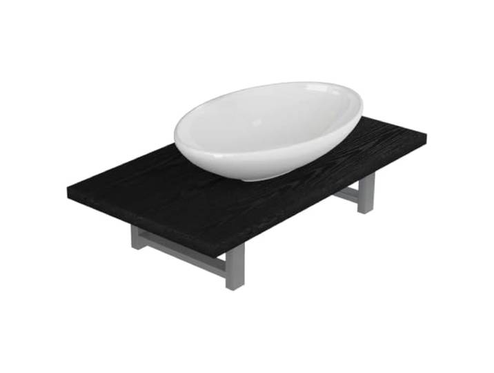 GHVBNMF 2-TLG Badmöbel Set Wandregal mit Keramik Waschbecken Schwarz Platzsparende Kombination aus Holzwerkstoff-Konsole und Keramik-Aufsatzwaschbecken für Badezimmer, Waschraum und Gäste-WC.