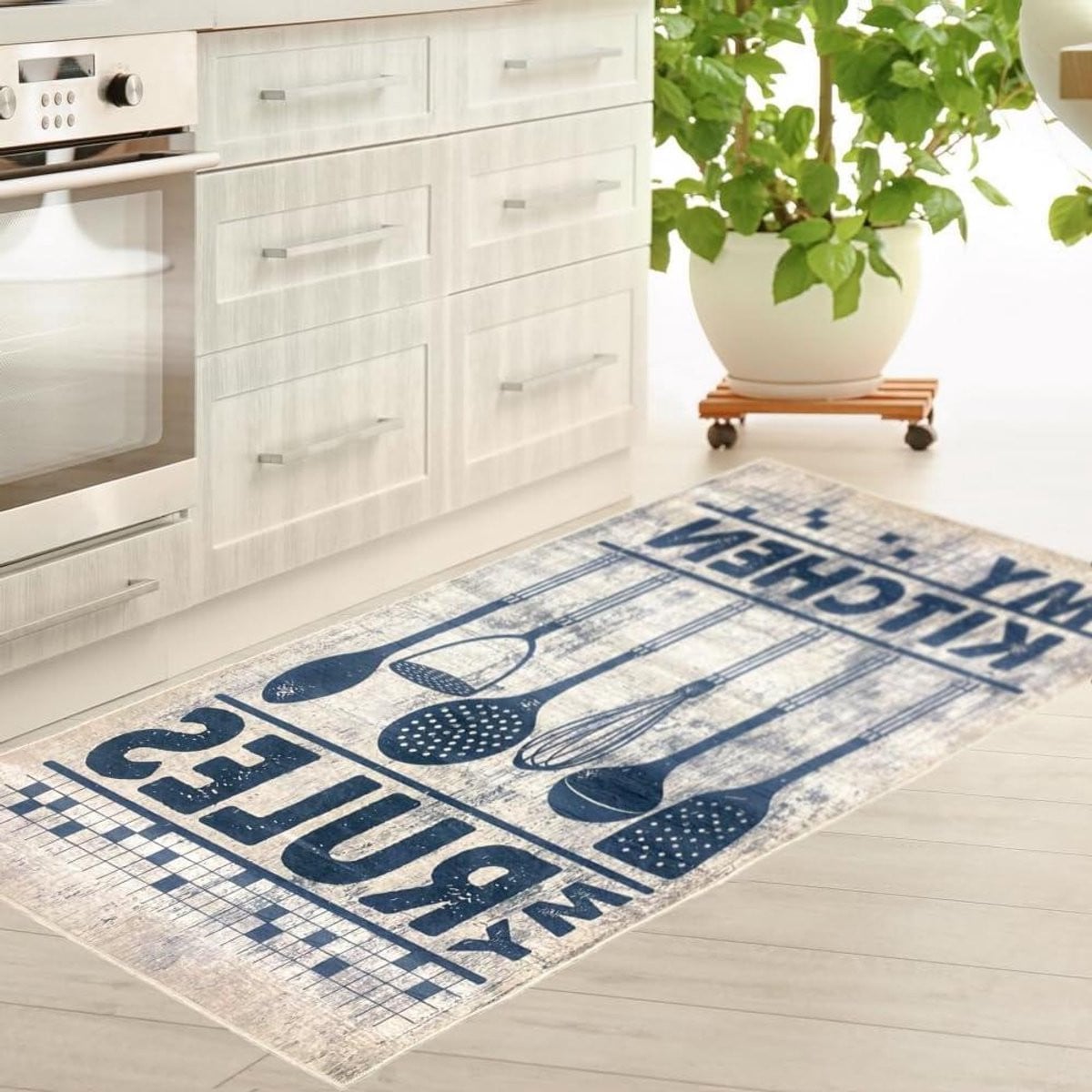 Keukentapijt Beige Zwart met Antislip Onderkant - 67 x 180 cm