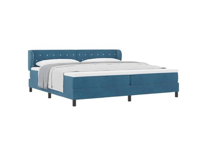 KTHLBRH Boxspringbett mit Matratze dunkelblau 200 x 200 cm Samt Verstellbares Kopfteil, Gestell aus Holz, Beine aus schwarzem Kunststoff, inklusive Matratze und Topper