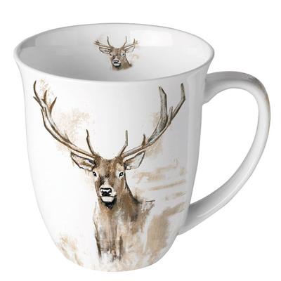 Ambiente Tasse 10cm Porzellan mit Hirsch Motiv - 0,4L Keramiktasse Porzellangeschirr Kaffeetasse Teetasse Kakaotasse Porzellantasse