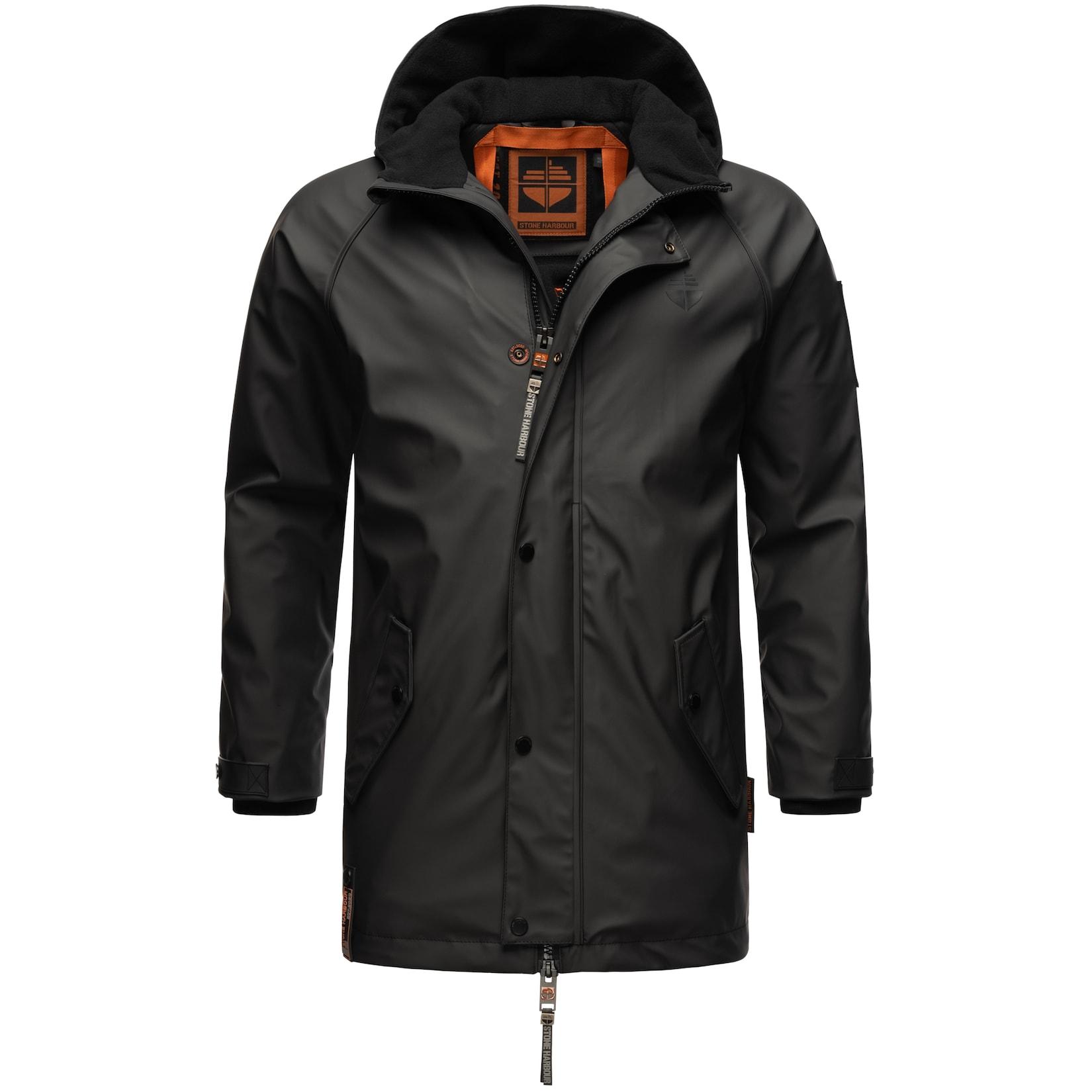STONE HARBOUR Herren Regenjacke Gummierter Regenparka mit Fleece-Innenfutter Rihaa
