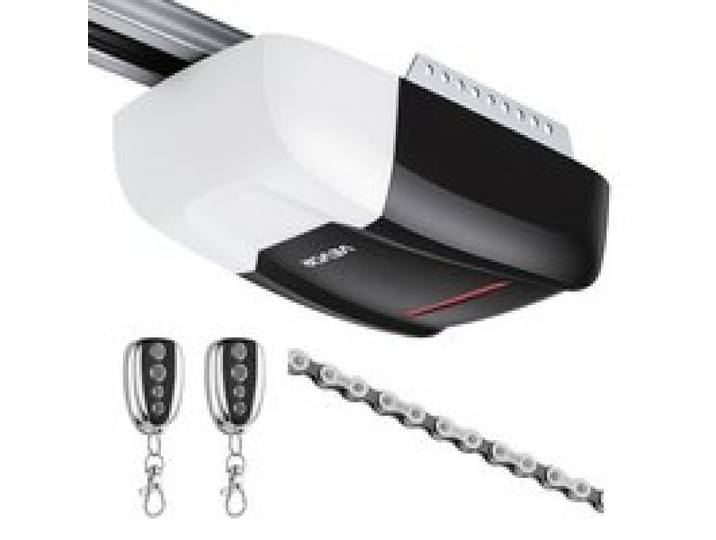 VEVOR Garagentorantrieb 800 N Garagentoröffner Hochleistungs-Kettenantrieb, für Private Garagen, 4-tlg. Schienensystem, 2 Handsender & LED-Beleuchtung, Ein-Tasten-Bedienung im Fahrzeug, Schwarz & Weiß