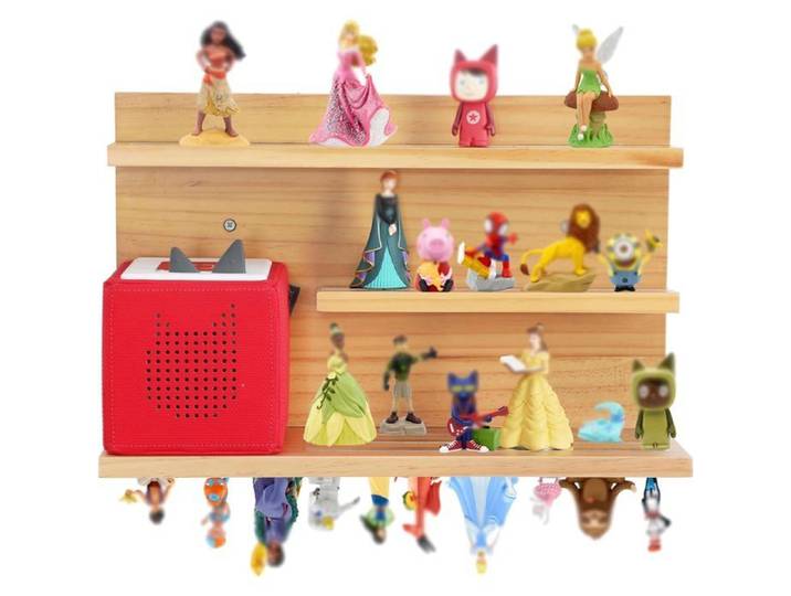 Étagère murale pour figurines - EVERWOL - Bois naturel - 3 marches - Montage mural facile - Capacité pour 40 figurines