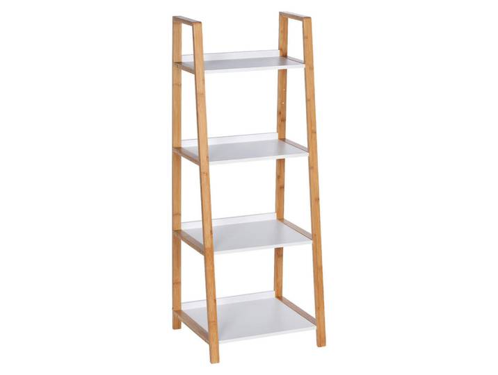 Wenko Badezimmerregal, Braun, Weiss, Holz, Bambus, 43x112x36 cm, stehend, Badezimmer, Badezimmerregal, Badregal