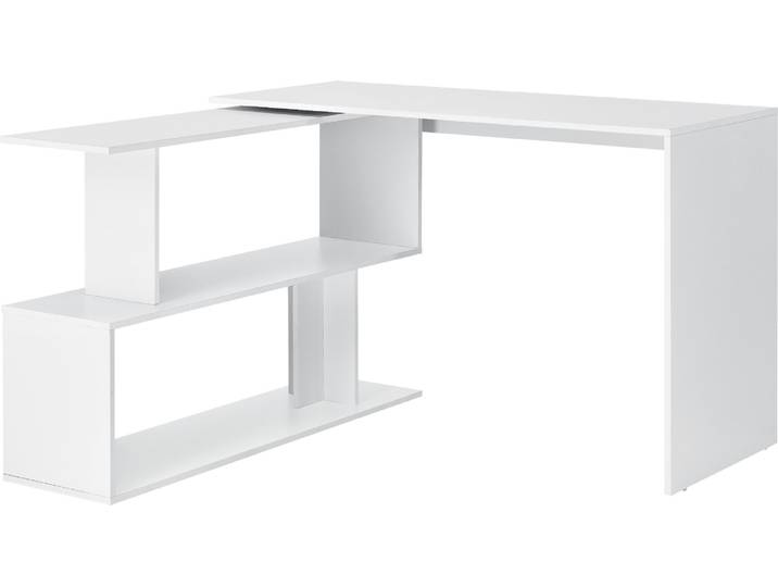 Schreibtisch mit Regal Winkelschreibtisch Bürotisch L-förmig Arbeitstisch Eckschreibtisch Spanplatte Weiß [en.casa]