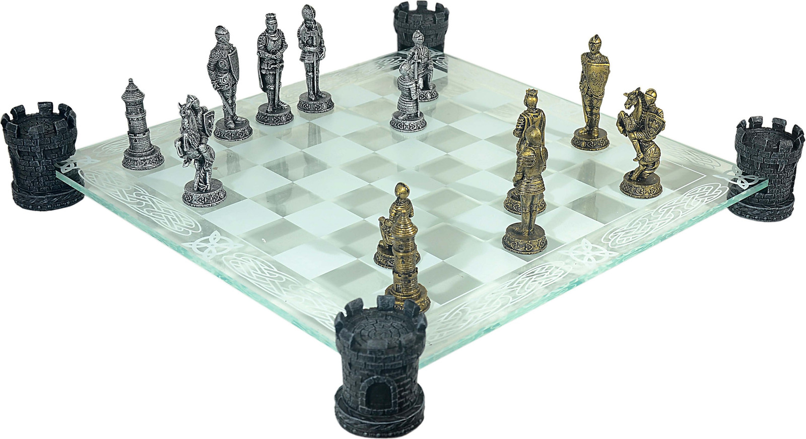 Mayer Chess Schaakspel met ridderfiguur en glazen bord
