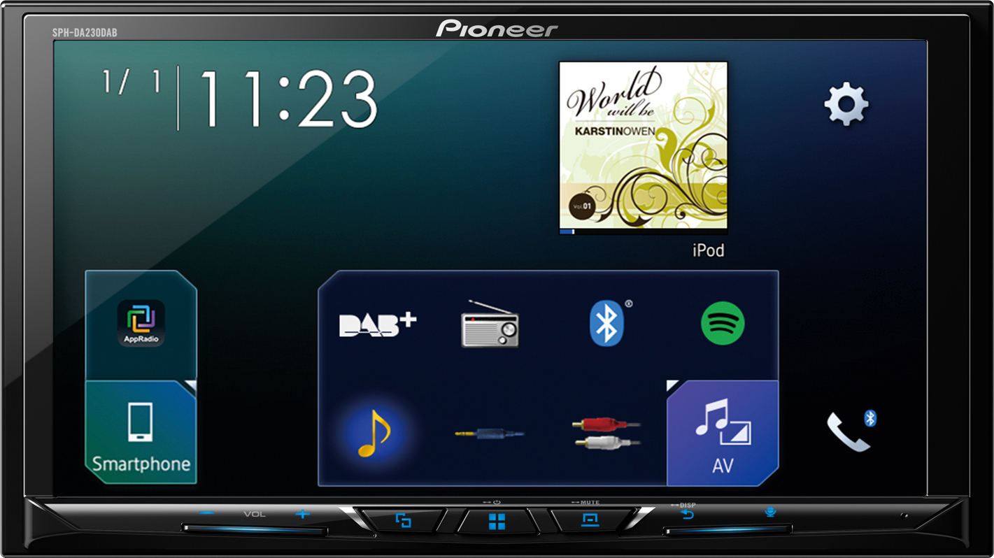 Pioneer SPH-DA130DAB, Schwarz, 2 DIN, AAC, FLAC, MP3, WAV, WMA, JPEG, DIVX, FLV, H.264, MKV, MPEG2, MPEG4, 17,8 cm (7")