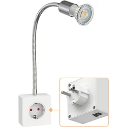 ledscom.de Steckdosenlampe LESCH Leselampe, chrom/weiß inkl. GU10 LED (warmweiß, 7,6W, 1103lm, 33°)