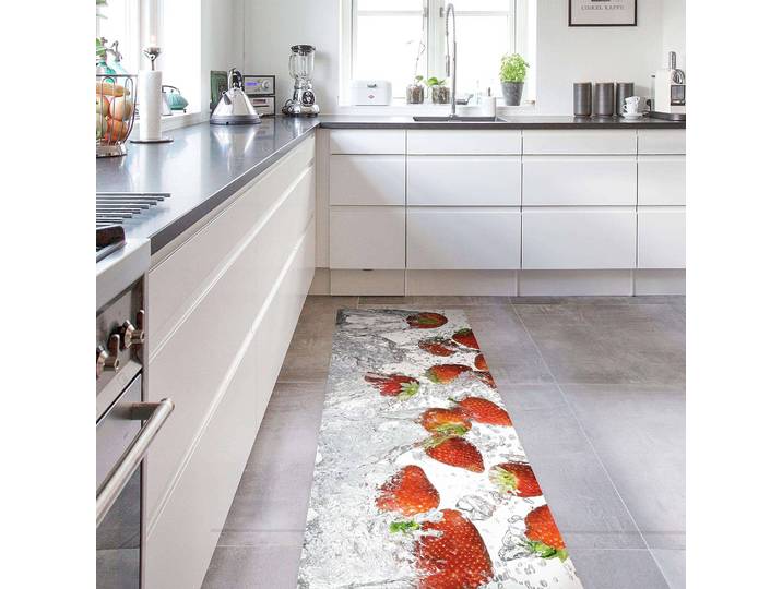 Vinylteppich Frische Erdbeeren im Wasser 180 x 60cm Weiß