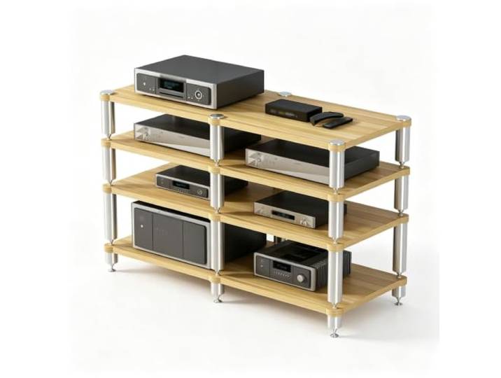 YHTCSXMD HiFi Rack, 2-4 Stufiges Audio Rack aus Holz Holzplatten und Aluminiumstützen, modular für Verstärker und Player, für Wohnzimmer und Audio-Bereiche
