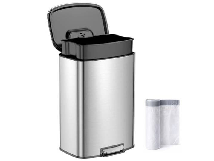 YEAUPE PRO Mülleimer Küche Edelstahl, Treteimer mit Fußpedal, Mülleimer mit Inneneimer, Abfalleimer Soft Close Deckel,Küchenabfalleimer für Mülltrennung inkl.15 Müllbeutel (Silber, 35L)