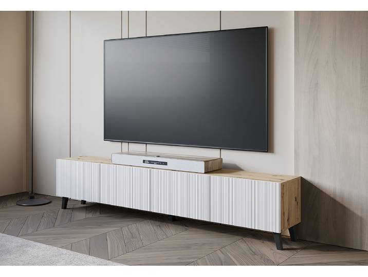 TV-Lowboard Orrock Spanplatte, beschichtet Weiß/Weiß/Eiche Wotan Dekor 190 x 40 x 32cm